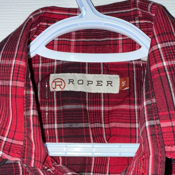 Roper Men's Red and Black Western Plaid Snap-Up Shirt - Picture 2 of 5
